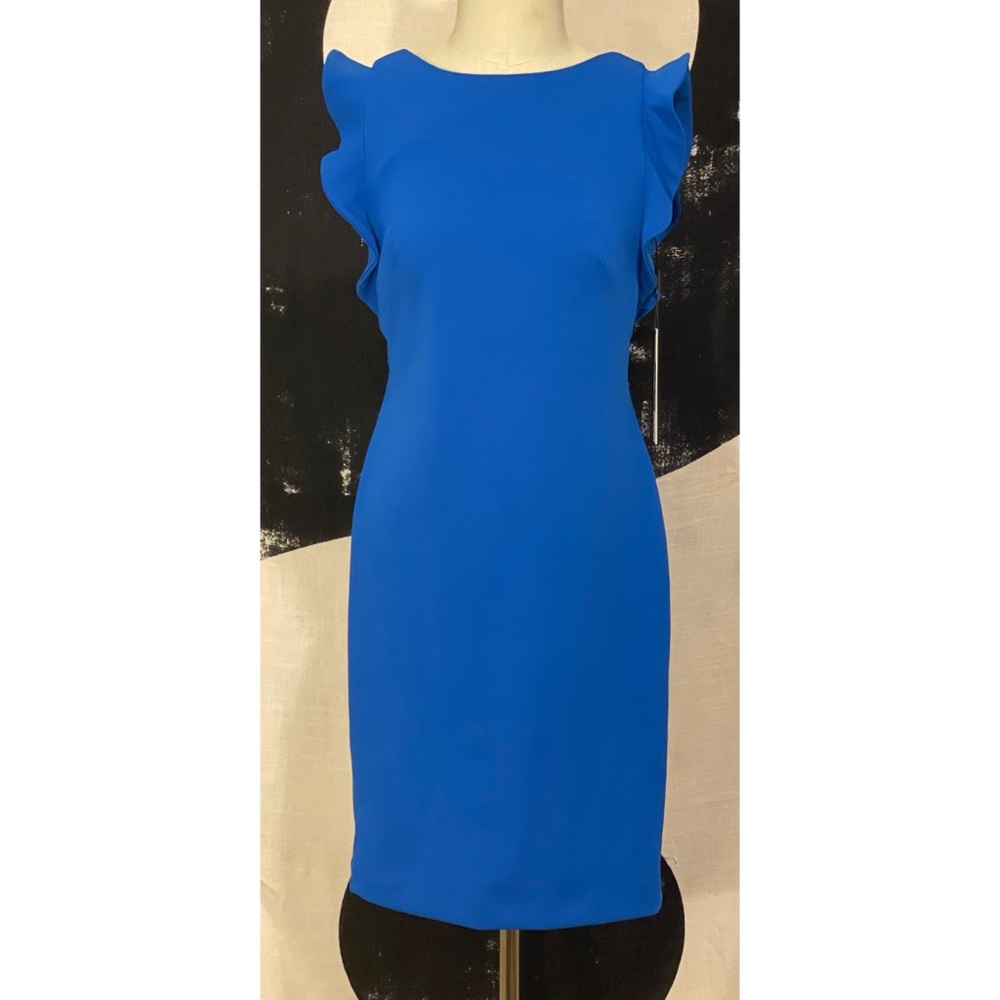 Calvin Klein SZ6 Cobalt Blue Ruffle Sleeve Dress